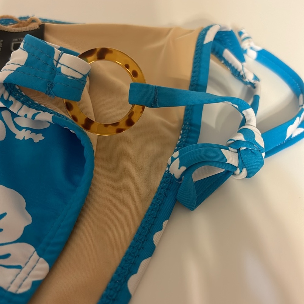 Bikini bottom NWT Brazilian coverage aqua hibscus print side tie size M - Picture 5 of 6